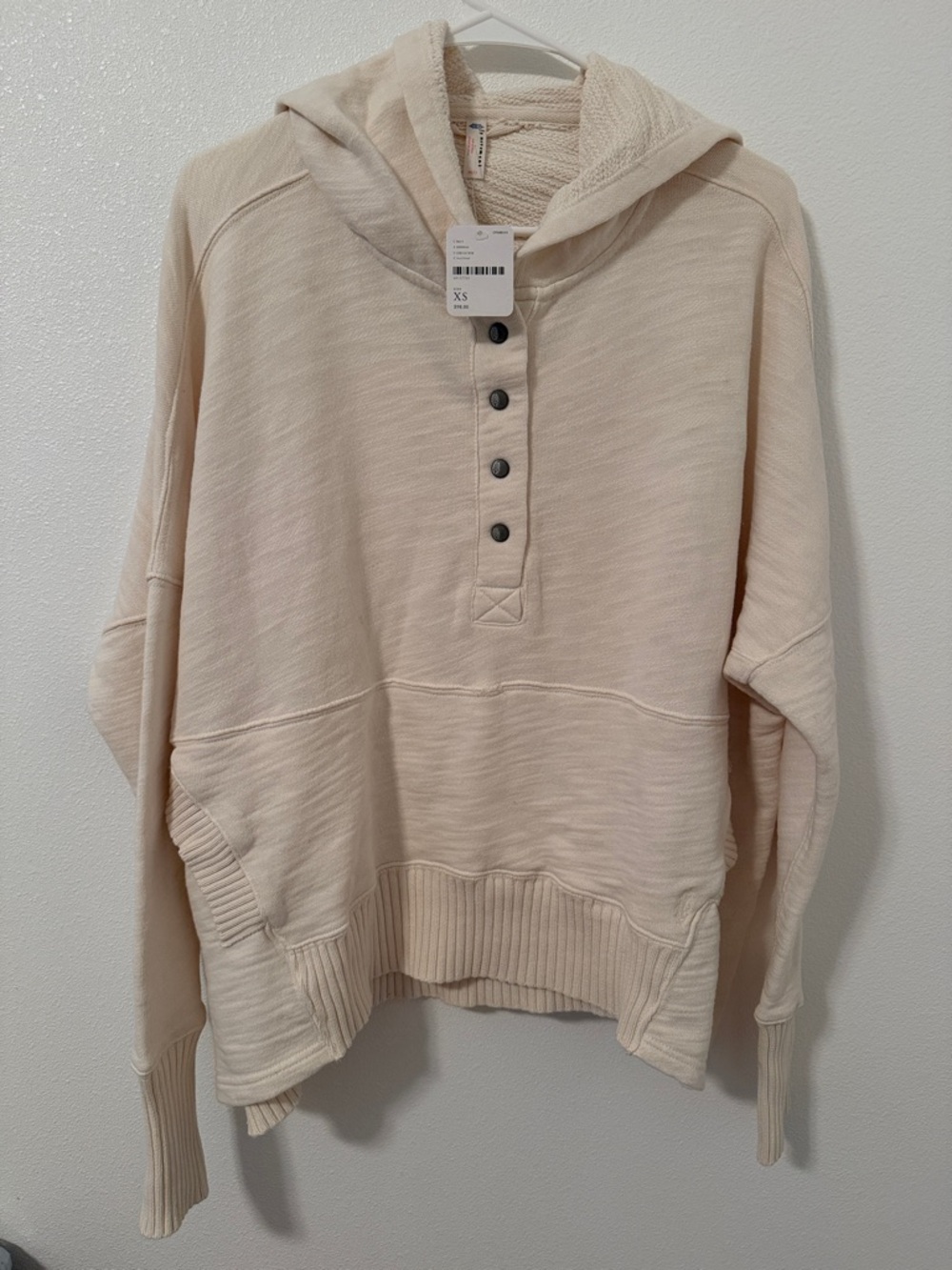 Women's Cream Hooded Button Pullover Sweater